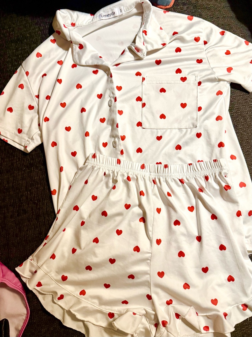 Umeyda White Heart Print Romper with Elastic Waist